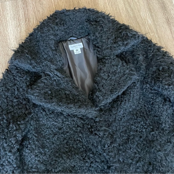 Celebrity Pink Black Teddy Coat Pea Coat Single Breasted Button Winter Large - Picture 10 of 15